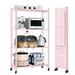 COOKCOK 4-Tier Storage Shelving Unit Metal Shelf Foldable Storage Shelf with Wheels 27.9 x13.4 x49.72 Garage Shelf Kitchen Shelf with 4 Hooks No Assemble Require Pink