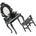 2pcs Miniature Makeup Table Mini Dressing Table Stool Set for 1:12 Scale Tiny House