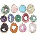 PEACNNG 3 Pieces Natural Drusy Agate Necklace Gold Plated Gemstone Charms for Necklace Bracelet Jewelry Making (Agate)