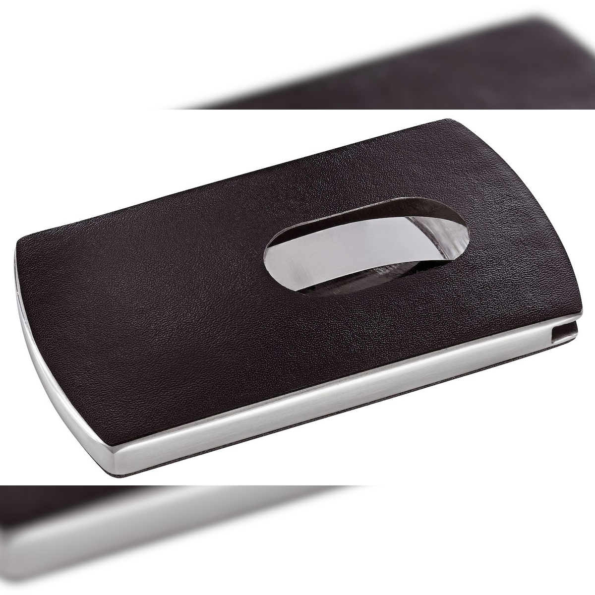 SIGEL VZ121 Visitenkarten-Etui Snap - 101 x 60 x 13 mm, schwarz/silber, Lederoptik Image
