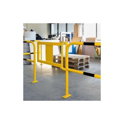 PROREGAL Schutzbügel mit Tür & Gasdruckfeder-Öffnung | HxB 100x192cm | Maße Tür HxB 52x90,5cm | Rohr-Ø 4,8cm | Kunststoffbeschichteter Stahl | Gelb Image