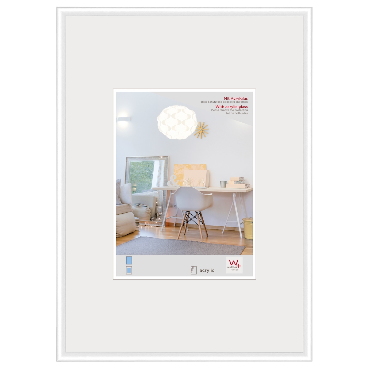 walther + design Lifestyle Kunststoff Bilderrahmen Kunstglas, weiss, 30 x 45 cm Image