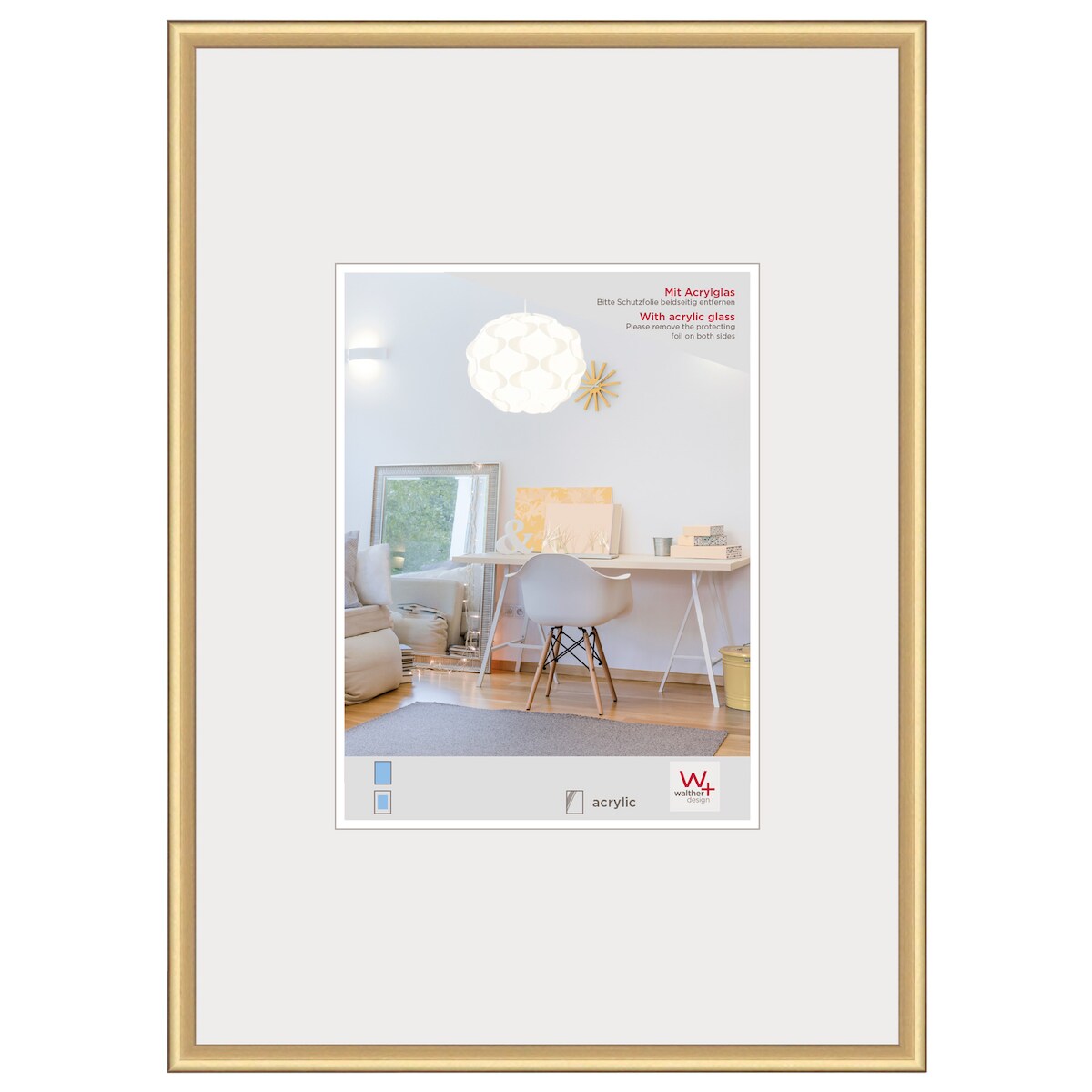 walther + design Lifestyle Kunststoff Bilderrahmen Kunstglas, gold, 50 x 70 cm Image