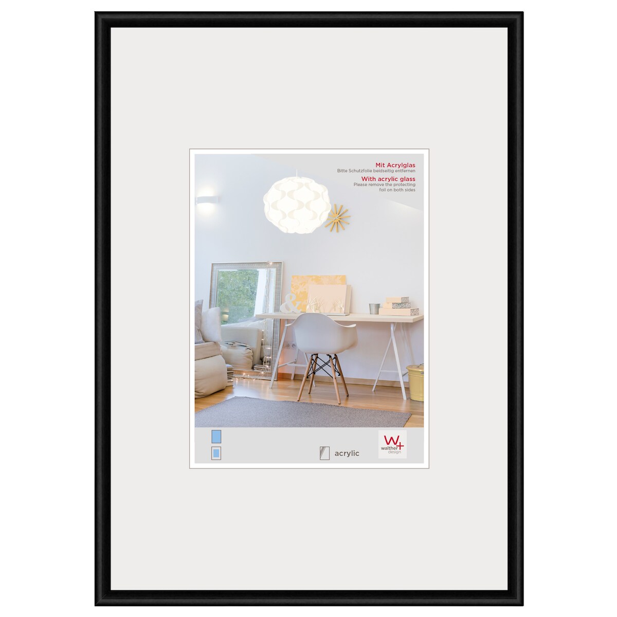walther + design Lifestyle Kunststoff Bilderrahmen Kunstglas, schwarz, 42x59,4 Image