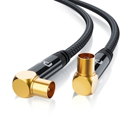 Primewire HDTV Antennenkabel gewinkelt mit Braiding - 2-fach Schirmung - Stoffummantelung - 75 Ohm / 135 dB - 7,5 m Image