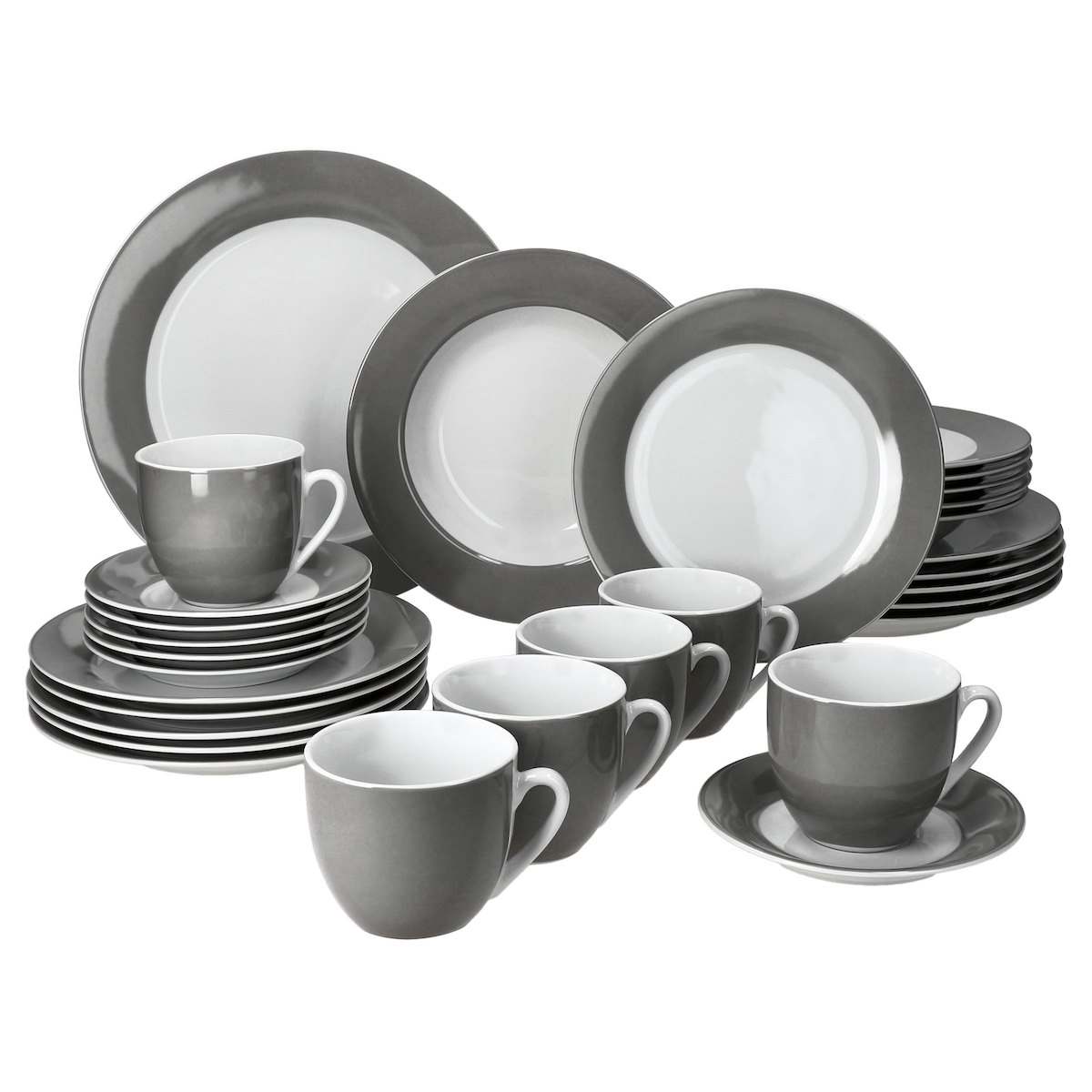 30tlg Kombiservice VARIANT GRAU für 6 Personen aus Porzellan Image
