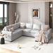 Grey L-shaped Sectional Sofa w/ Pull Out Chaise Lounge & Ottoman, Modular Sectional Corner Sofa w/ USB & Type-C Interfaces