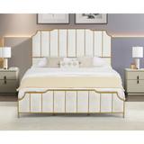 King Size Bed Frame Upholstered Platform Bed with High Headboard, Wood Slat Support & No Box Spring Needed, White