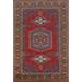 Red Geometric Viss Indian Area Rug Handmade Wool Carpet - 5'2"x 8'0"