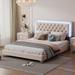 Full or Queen Size Velvet Upholstered Platform Bed with LED Lights, Modern Bed Frame with Tufted Headboard