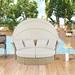 Outdoor Patio Daybed Wicker Rattan Double Daybed Round Sofa Furniture Set with Retractable Canopy, 4 Pillows for Lawn Garden