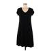 Cable & Gauge Casual Dress - Mini V-Neck Short sleeves: Black Print Dresses - Women's Size Medium
