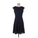 Wisp Casual Dress - A-Line Crew Neck Short sleeves: Blue Print Dresses - Women's Size 8