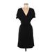Ann Taylor Casual Dress V Neck Short sleeves: Black Solid Dresses - Women's Size 8 Petite