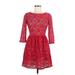 French Connection Casual Dress - Fit & Flare Crew Neck 3/4 sleeves: Red Solid Dresses - Women's Size 6