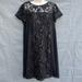 Anthropologie Dresses | Adrianna Papell Size 10 Black Lace Mini Dress Back Zip Short Sleeves Side Panels | Color: Black | Size: 10