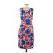 Lands' End Casual Dress - Sheath Scoop Neck Sleeveless: Blue Print Dresses - Women's Size 6