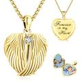 14K gold heart locket necklace that Hold 2 Pictures inside memorial Photo small locket Womens mens angel wing heart shaped locket pendant keepsake jewelry 18K 24k relicario para fotos