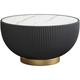 Modern Round Coffee Table, Leather Edge Sofa End Table with Metal Base, Luxurious Side Table with Marble Pattern Tabletop, for Home Decor Living Room,Black