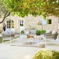 Salon de jardin ORIENGO Taupe Blanc 7 places - Aluminium traité époxy, Polyester, Acacia certifié FSC® Hespéride
