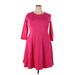 Ouges Casual Dress - A-Line Crew Neck 3/4 sleeves: Pink Solid Dresses - New - Women's Size 2X-Large
