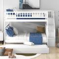 Harriet Bee Full Over Full Bunk Bed w/ Trundle & Staircase Wood in White | 65.7 H x 57.9 W x 78.2 D in | Wayfair 5399D80E0F7C4740B0D702EAC2958C71
