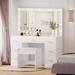 Latitude Run® Vanity Desk Set w/ 3 Color Adjustable Lighted Large Mirror & Cushioned Stool, Bedroom Dressing Table w/ 7 Drawers in White | Wayfair