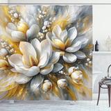 East Urban Home Yellow Shower Curtain Modern Magnolia Flowers Art Polyester in Gray/Brown | 70 H x 69 W in | Wayfair