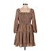 Pink Lily Casual Dress - A-Line Square 3/4 sleeves: Brown Dresses - Women's Size Medium