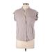 CALVIN KLEIN JEANS Short Sleeve Button Down Shirt: Gray Tops - Women's Size Large
