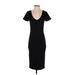 Leith Casual Dress - Midi V-Neck Short sleeves: Black Solid Dresses - Women's Size Small