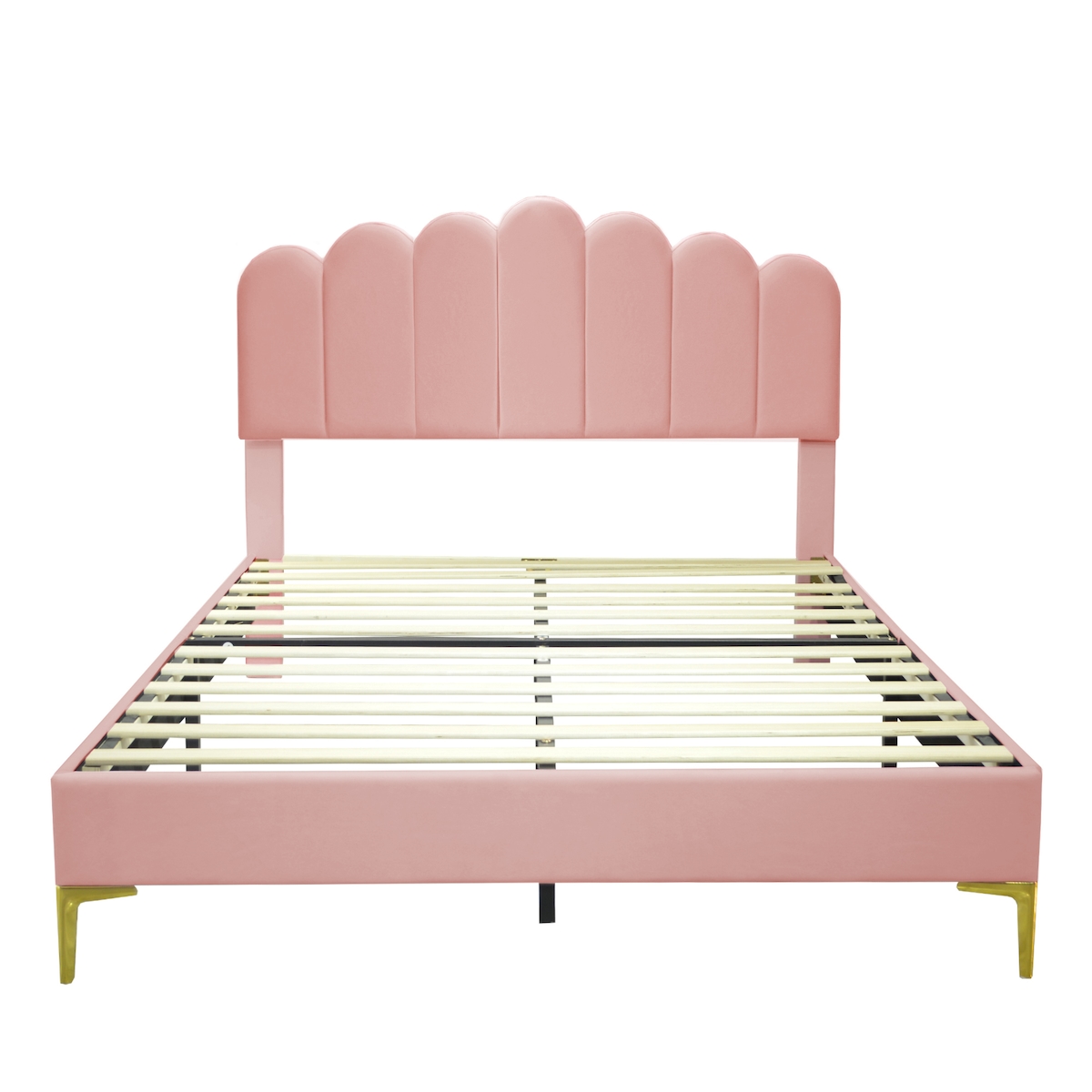 Merax Polsterbett Doppelbett 140 x 200 cm, Erwachsenen - Gästebett in hautfreundlichem Samtstoff Rosa Image