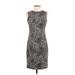 Calvin Klein Casual Dress - Sheath High Neck Sleeveless: Black Leopard Print Dresses - Women's Size 4 Petite