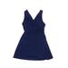 Lands' End Casual Dress - Mini V-Neck Sleeveless: Blue Print Dresses - Women's Size 8