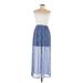 Lily Star Casual Dress - A-Line Strapless Sleeveless: Blue Color Block Dresses - Women's Size Large