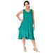 Plus Size Women's Linen Flounce Dress by Jessica London in Waterfall (Size 16 W)