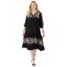 Plus Size Women's Tiered Embroidered Shirtdress by Roaman's in Black Geo Bouquet (Size 18/20)