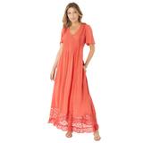 Plus Size Women's Lace-Panelled Crinkle Boho Dress by Roaman's in Dusty Coral (Size 30/32)