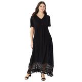 Plus Size Women's Lace-Panelled Crinkle Boho Dress by Roaman's in Black (Size 38/40)
