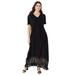 Plus Size Women's Lace-Panelled Crinkle Boho Dress by Roaman's in Black (Size 12)