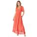 Plus Size Women's Lace-Panelled Crinkle Boho Dress by Roaman's in Dusty Coral (Size 14/16)