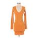 Wilfred Casual Dress - Bodycon Plunge Long sleeves: Orange Print Dresses - Women's Size 2X-Small