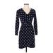 Ann Taylor LOFT Casual Dress - Wrap V Neck 3/4 sleeves: Black Polka Dots Dresses - Women's Size 4