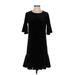 Halogen Casual Dress - DropWaist Crew Neck 3/4 sleeves: Black Print Dresses - New - Women's Size X-Small