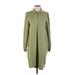 Garnet Hill Casual Dress - Shirtdress Collared Long sleeves: Green Solid Dresses - Women's Size Small