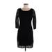 Express Casual Dress - Mini Scoop Neck 3/4 sleeves: Black Solid Dresses - Women's Size Medium