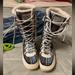 Coach Shoes | Coach Peggey Shearling Lined Multicolored Quilted Logo Lace Up Boots! | Color: Blue/White | Size: 9