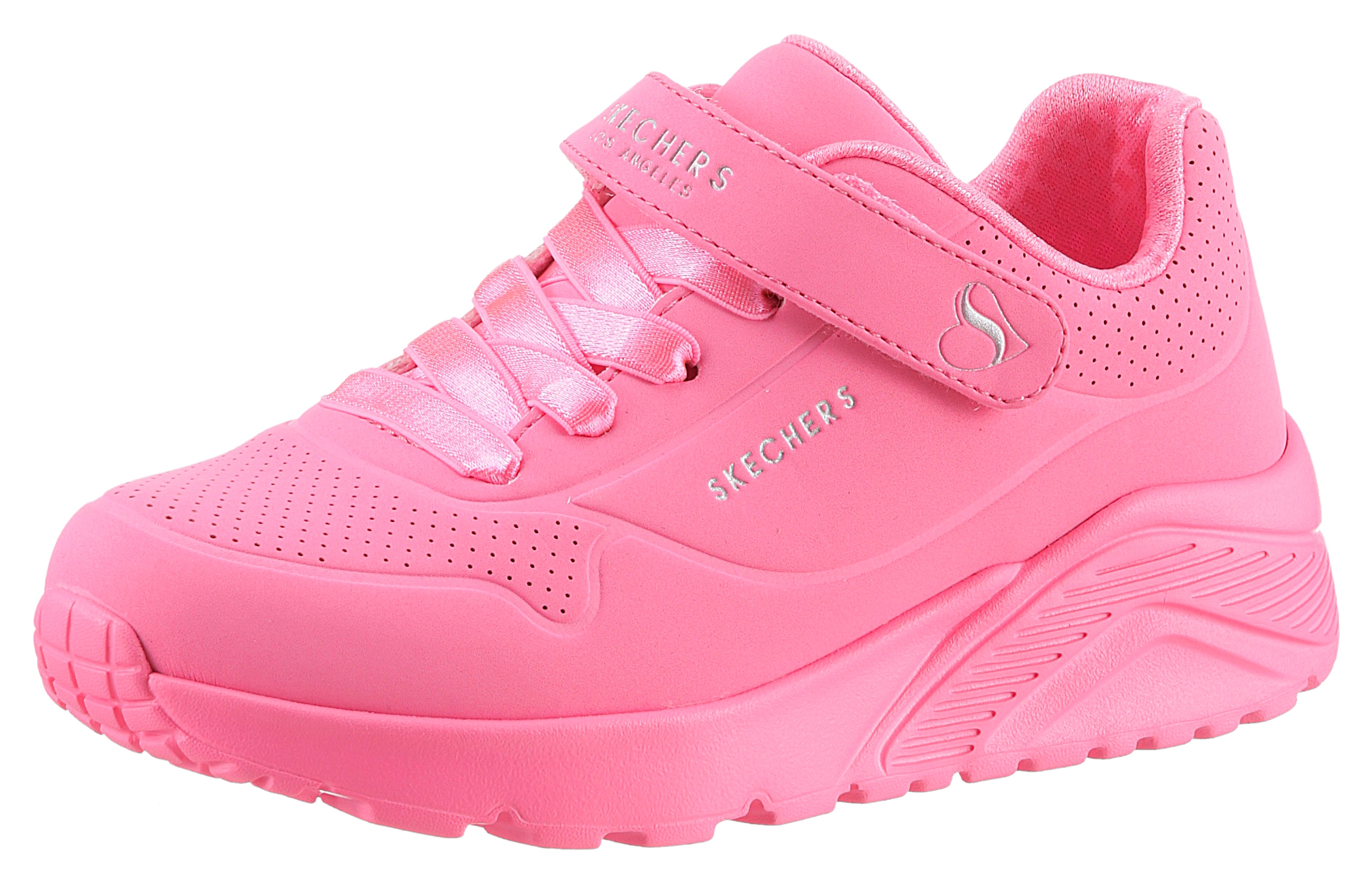 Slip-On Sneaker SKECHERS "UNO LITE", Kinder, Gr. 34, pink (neonpink), Lederimitat, Schuhe, mit praktischem Klettverschluss, Größenschablone zum Download Image