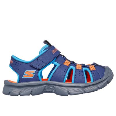 Skechers Boy's Relix - Valdex Sandals | Size 1.0 | Navy/Orange | Synthetic/Textile | Machine Washable