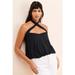 Free People Tops | Free People Womens Cece Halter Tank Top Size Medium Black Crop Criss Cross Shirt | Color: Black | Size: M